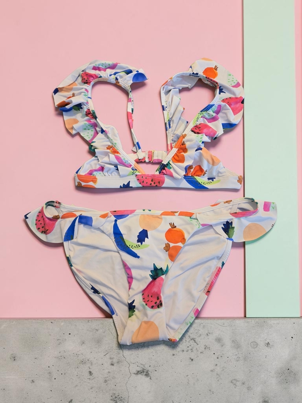 PILYQ Copacabana Fruit Print Ruffle Bikini Set Women's Small NWT